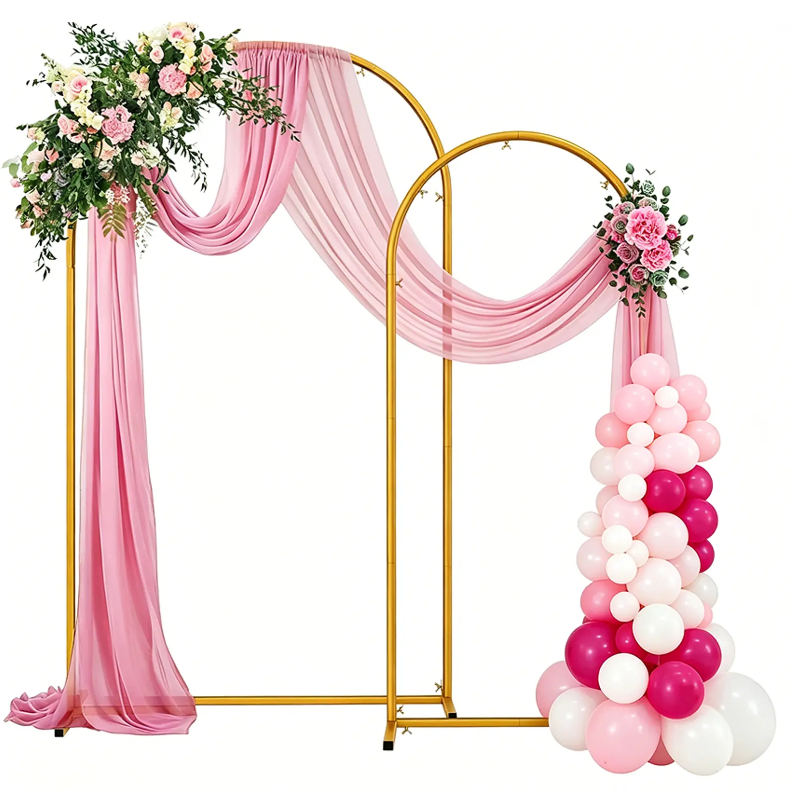 Metal Arch Backdrop Stand Set of 2 Gold Wedding Arch Stand 7.2FT & 6FT Arched Backdrop Frame for Birthday Party Anniversary Engagement Anniversary Bridal Valentine Party Event Decoration