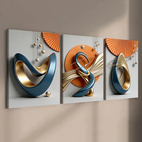 3 count wooden frame canvas, fashionable geometric design poster, modern abstract art decoration, exquisite family poster, Modern Home Decoration, suitable for living room corridor wall, HD inkjet printing, waterproof art, Canvas Prints