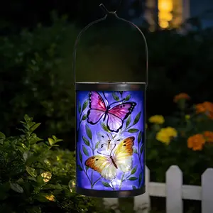 Hanging Solar Lantern Outdoor Waterproof LED Solar Lights Butterfly Decorative Solar Lanterns Tabletop Lamp for Outdoor Patio Garden Yard Decor