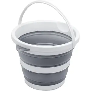Small Collapsible Bucket 1.3 Gal/5L, BPA-Free - Space-Efficient, Portable Foldable Water Pail for Household, Outdoor Use, Car Wash, Camping, Fishing - Grey, Single Pack