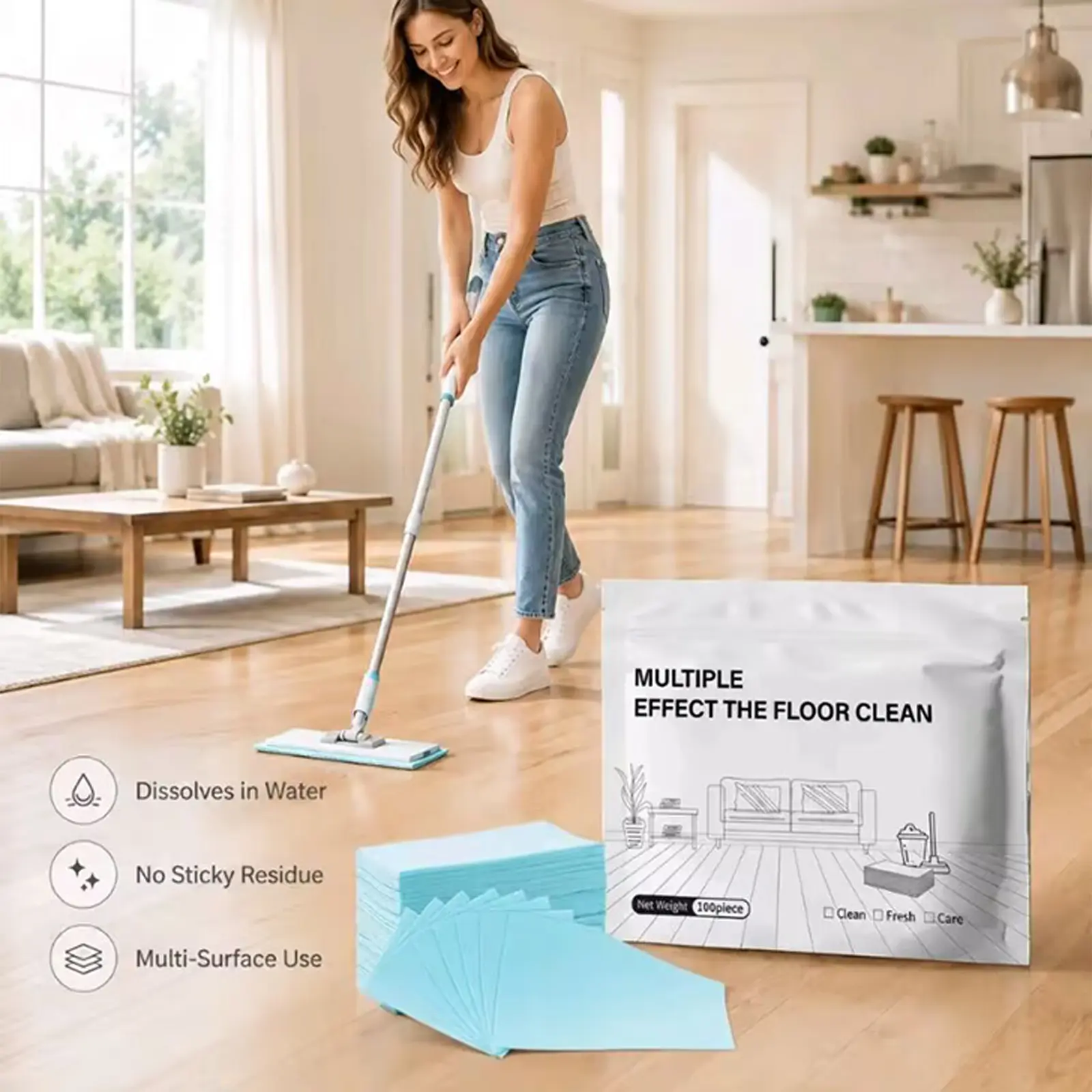 100-Piece Antibacterial Floor Cleaning Tablets - Multi-Functional All Floors Cleaner for Hardwood, Tile, Home Supplies, Essential Cleaning Products for Maintenance Tasks