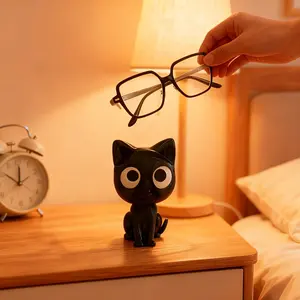 Cute Plastic Eyeglass Holder with Cat Design Decor, Durable Decorative Desktop Organizer for Bedroom & Bathroom, Perfect Gift for Halloween & Easter