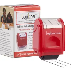 3/4" Dashed Handwriting Line (RED) Teacher Stamp Tri-Line Dashed Pattern Refillable Ink Writing Practice Roller Stamp for Classroom & Home Use
