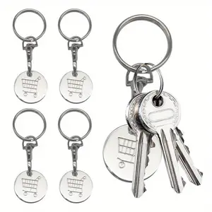 Shopping Cart Design Keychain for Car Keys, 4 Counts/set Stainless Steel Keychain with Keyring, Portable Universal Keychain for Car, Home, Office