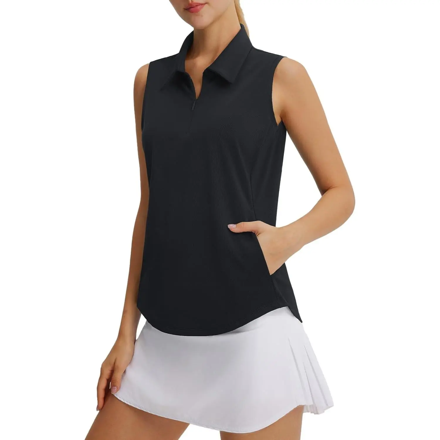 Baleaf Women's Sleeveless Golf Polo Shirt, Quick-Dry Nylon Casual Sporty Top with 2 Pockets, 1/4 Zip UPF 50+ Tailored Fit, Athletic Tops, Casual Workout Tops,back to school,back to school haul