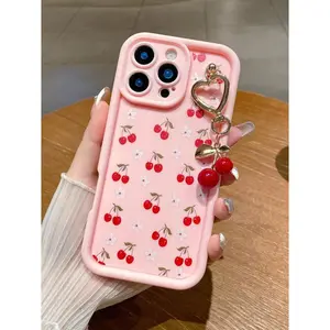 iPhone 17 Pro Max Cherry   with Charm Chain Cute Fruit Sweet Red Cherry Pendant  Girly Women Soft TPU  Designed  6.9 inch Pink   shockproof skin-friendly touch soft cover hard  fold design mobile   11-17 protective  slim  oh one phone case