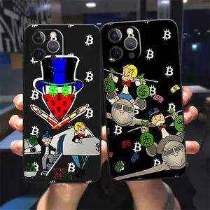 Cartoon Dollar Monopoly Case for iPhone 13 12 11 14 15 16 pro max 14 15 16 Plus 13 mini Black Soft Silicone TPU Black Case