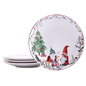 4 PCS Christmas Plates, 11 inch Gnomes Dinner Plates, Set of 4 Plates For Pasta And Salad, Microwave & Dishwasher Safe