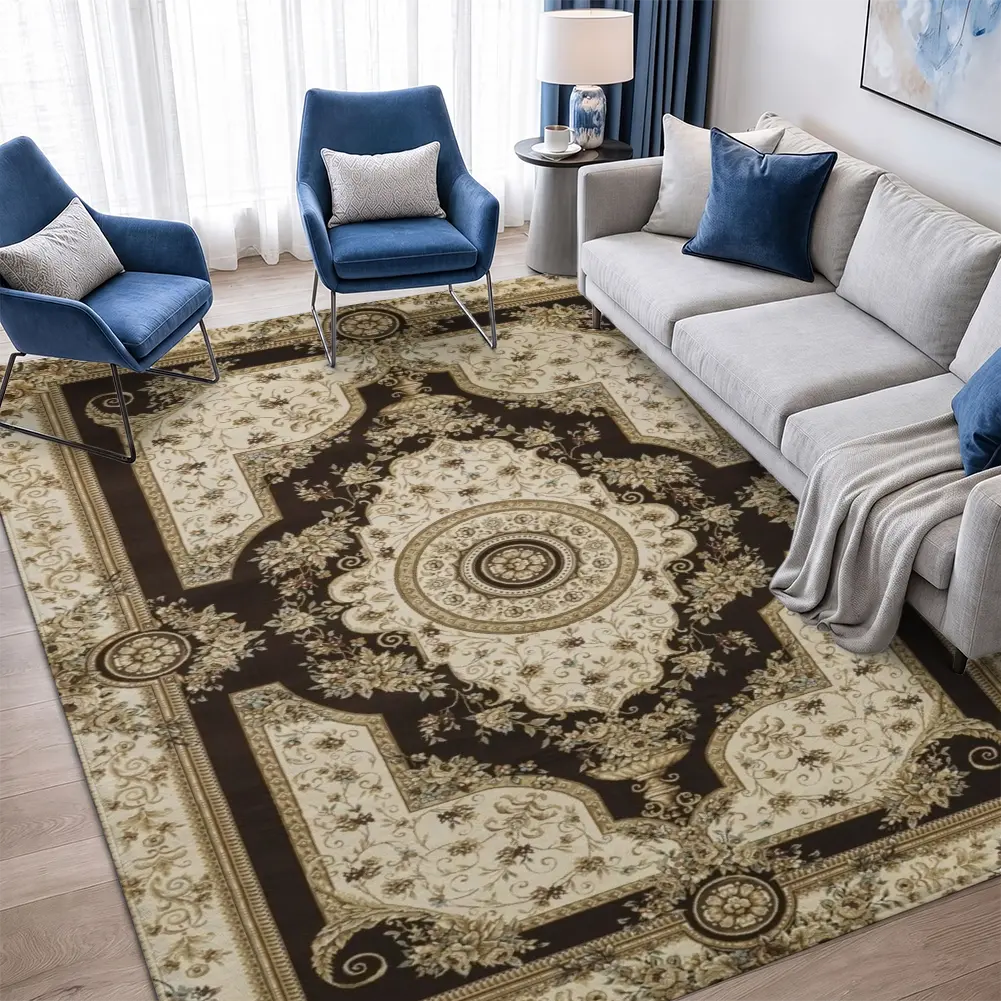Baroque Ornate Floral Velvet Area Rug - Classic Home Decor, Living Room Decor Option for Interior Styling, Decor For Living Room