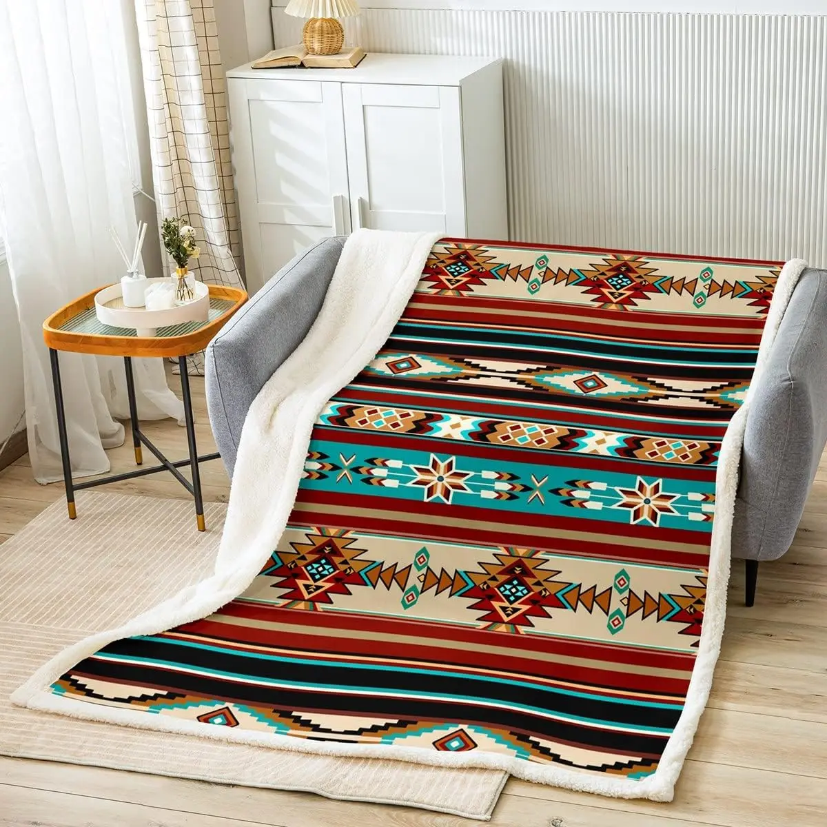 Feelyou Western Decor Plush Sherpa Throw Blanket - Cozy Throw, Soft Microfiber, Modern Farmhouse Southwest Aztec Tribe Arrow Retro Design, 30x40 in for Couch, Bed, Cozy Blanket Throw, Soft Microfiber Blanket