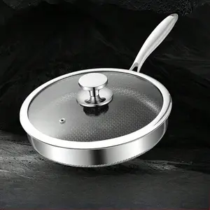 Stainless Steel Frying Pan With Lid Large Nonstick Honeycomb Coatings Skillet for steak & Omelettes Compatible Induction/Ceramic/Gas Cooktops, Dishwasher and Oven-Safe, PFOA Free Cookware, Non Stick Coated Stainless Steel Pans