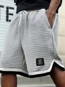 2-pack Men's Casual Waffle Knit Shorts Drawstring Waist Contrast Trim Patch Pocket Streetwear Gym Workout Summer Bottoms