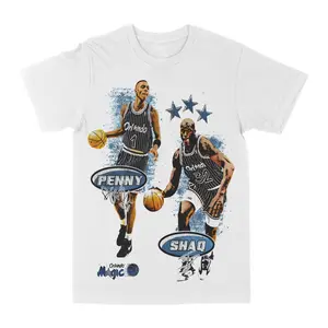 Penny & Shaq Orlando Magic Graphic Tee, Y2K Rap Streetwear T-Shirt, Unisex Crew Neck, Vintage Hip-Hop Graphic, Sports Style, Casual Cotton Fit