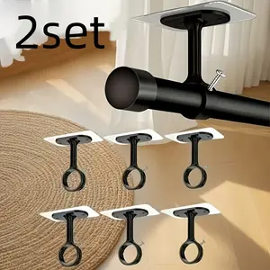 2-Piece Drill-Free Ceiling Curtain Rod Bracket, Heavy-Duty Self-Adhesive, Adjustable Curtain Hooks, Version, Multi-Functional Hooks