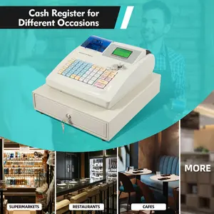 CNCEST Electronic Cash Register 48 Keys with Thermal Printer Safe Reliable Built-in System Lock Sold X Report Z Report for Supermarkets Restaurants Cafes