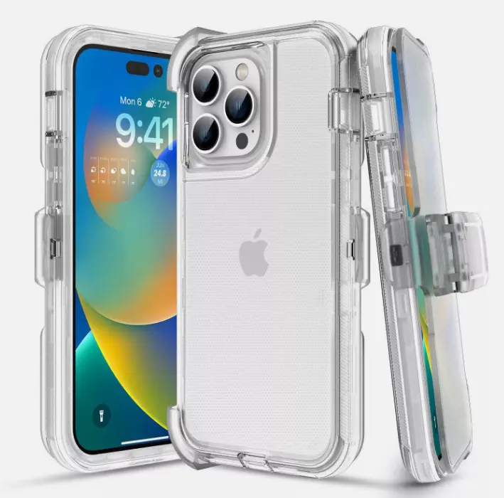 Clear Rugged Shockproof Defender Case Cover for iPhone 16 / 16 Plus / 16 Pro / 16 Pro Max / with Belt clip