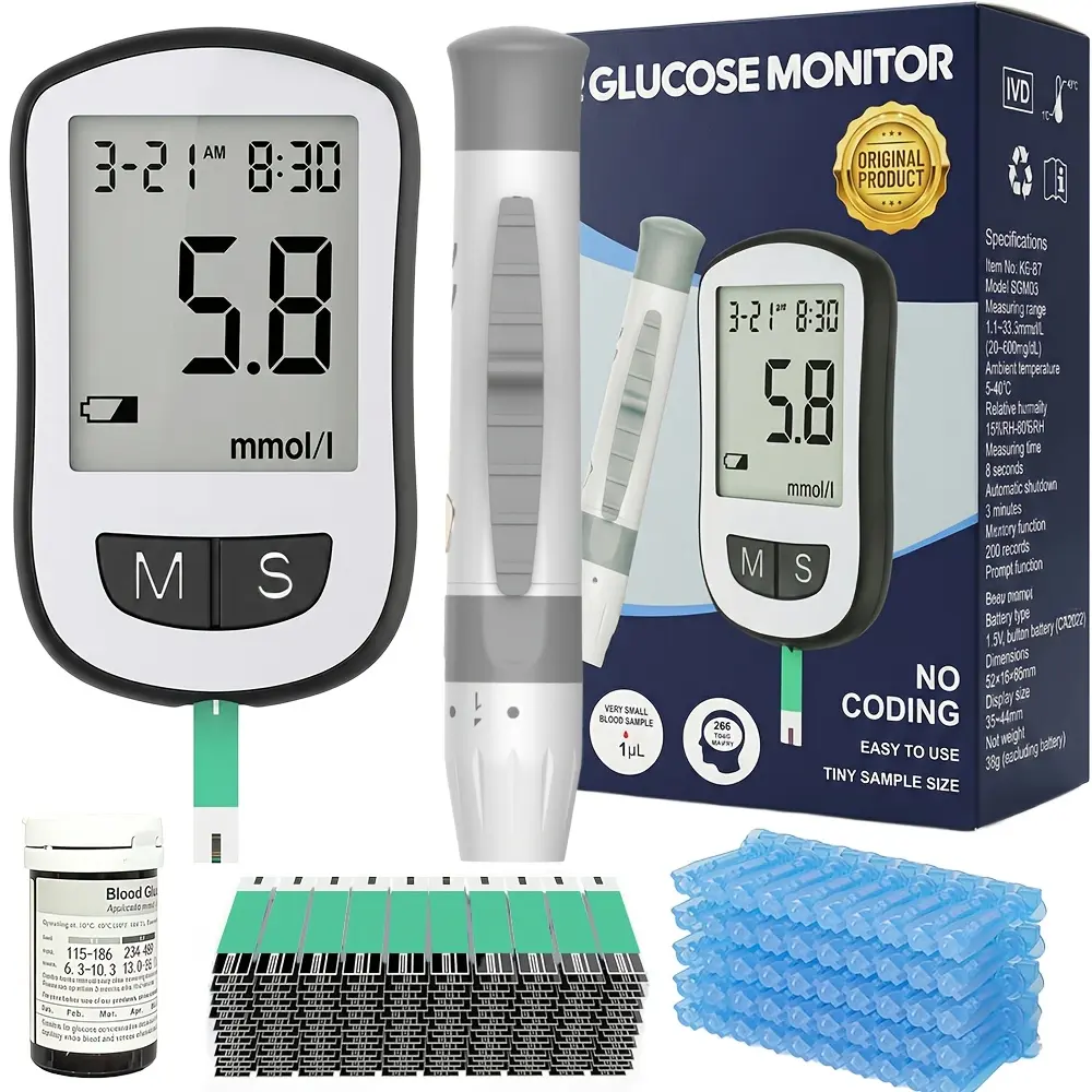 Blood Glucose Monitor Kit - High - Accuracy Diabetes Testing with 1 Monitor, 1 Lancing Device, 50 Strips & 50 Lancets, Portable Sugar Test Kit, No Coding, Travel - Sized. Ideal for Home Use