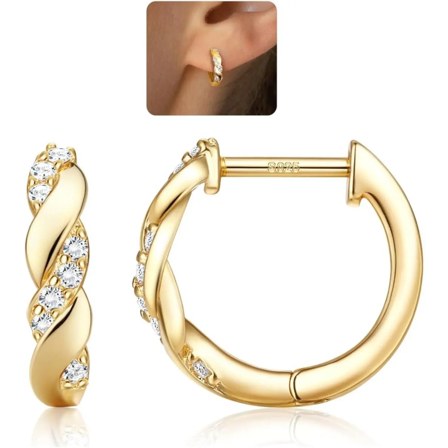 YADOCA 14K Plated Gold Hoops Earrings for Women 925 Sterling Silver Hypoallergenic U Shaped Chunky Gold Earrings with AAA+ CZ Huggie Hoop Earrings Small Gold/Silver Earrings for Women