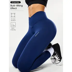 High-waisted Fitness Yoga Leggings with Waist Support for Shaping; the Waistband Is Designed in a Crisscross Style, Suitable for Various Sports.
