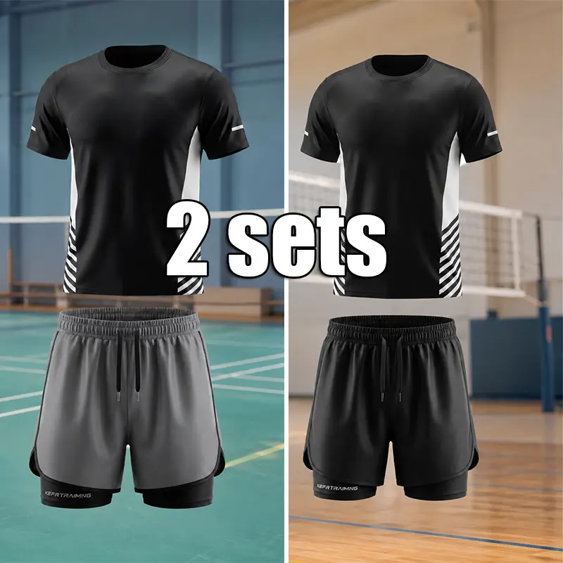 2 Sets - 1 Black Set + 1 Black Tee & Gray Shorts-Q