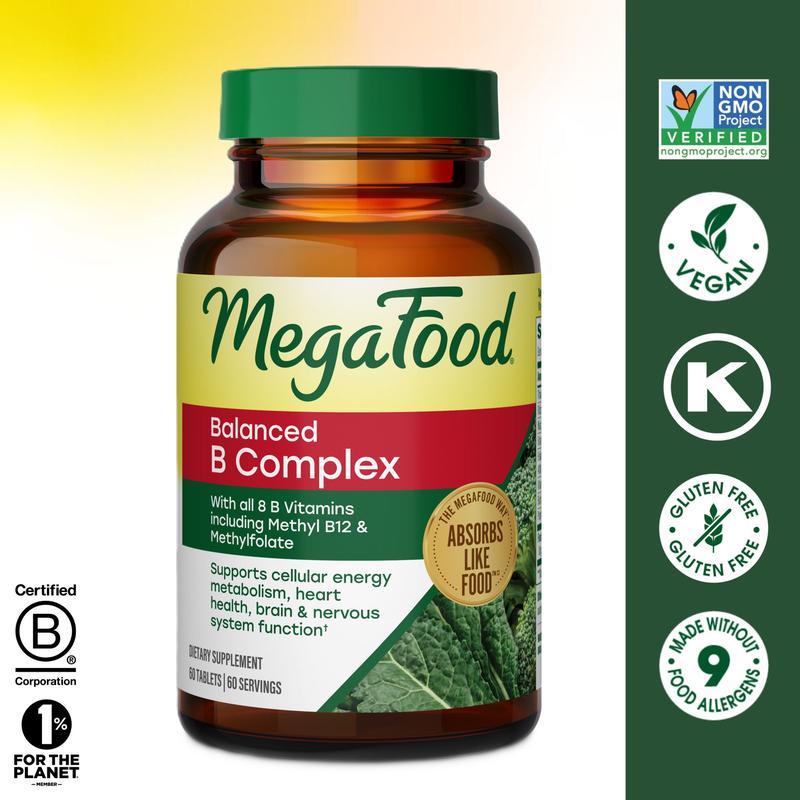 MegaFood Balanced B Complex Supplement for Overall Wellbeing, Includes Methyl Folate & Methyl B12 Blueberry Lutein Ester Dietary