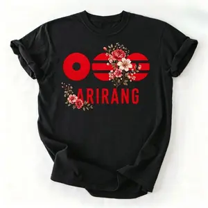 Arirang Floral Graphic Tee, Traditional Korean Inspired Casual Shirt, Red Flower Print Top, Unique Cultural Apparel