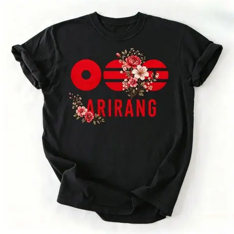 Arirang Floral Graphic Tee, Traditional Korean Inspired Casual Shirt, Red Flower Print Top, Unique Cultural Apparel graphic tees