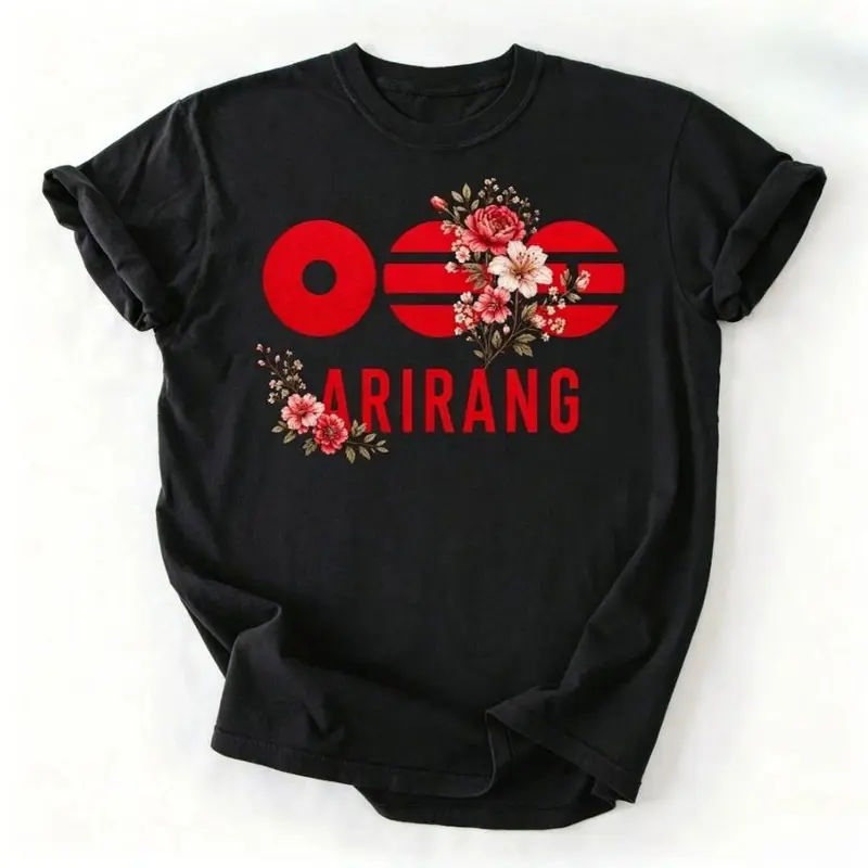 Arirang Floral Graphic Tee, Traditional Korean Inspired Casual Shirt, Red Flower Print Top, Unique Cultural Apparel graphic tees
