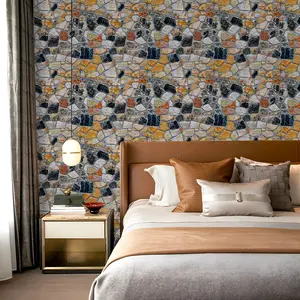 Retro Country Style 2D Colorful Brick Stone Print Wallpaper, Bedroom Living Room Kitchen Bathroom Wall Decor, Home Renovation Paper