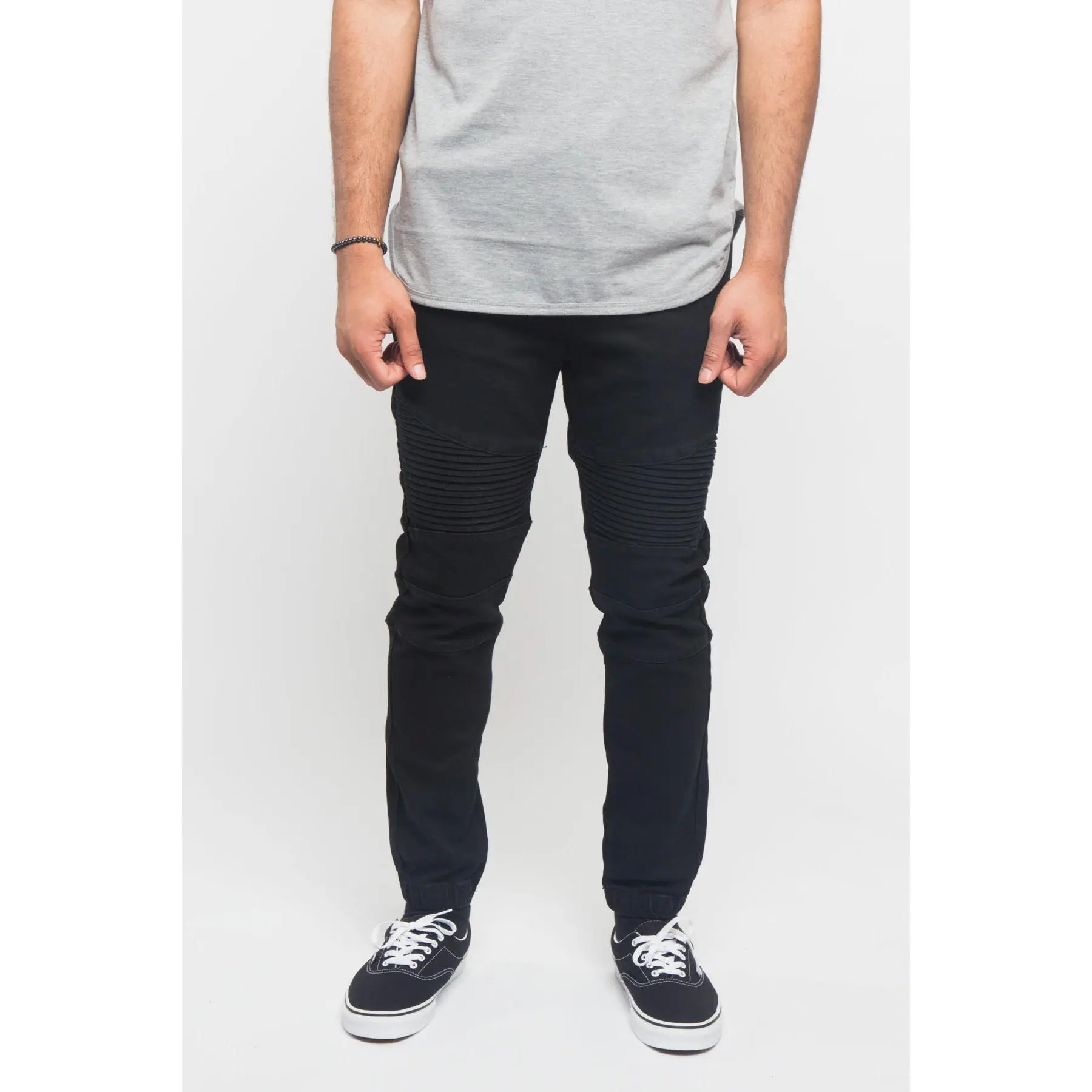 Acid Wash Biker Denim Jogger Pants