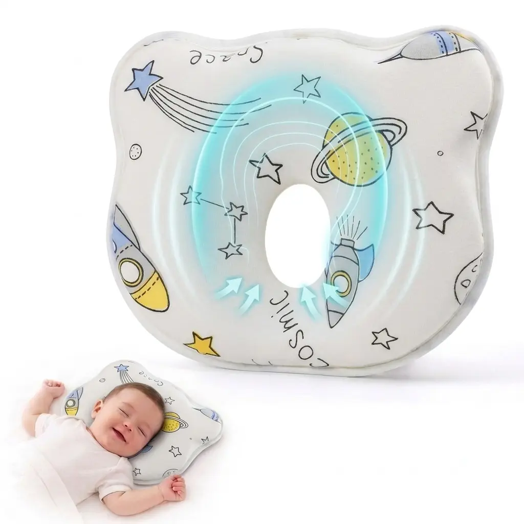 Memory Foam Infant Pillow with Cute Pattern Breathable Fabric Set for Little Boys and Girls Syndrome Soft Neck Support Travel-Friendly