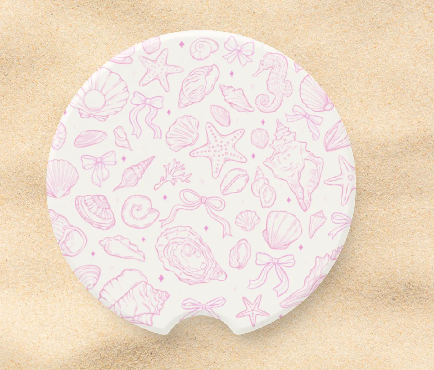 Pink Coastal Seashell Car Coaster | Beach Nautical Car Accessory | Ocean Lover Gift | Sea Life Cup Holder Insert | Coastal Decor
