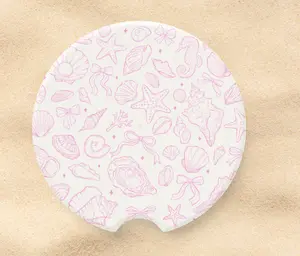 Pink Coastal Seashell Car Coaster | Beach Nautical Car Accessory | Ocean Lover Gift | Sea Life Cup Holder Insert | Coastal Decor