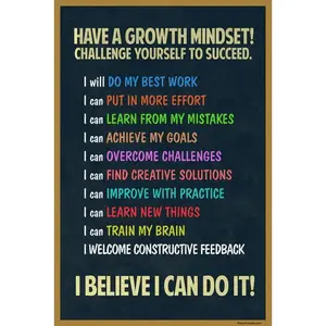 Growth Mindset Poster For Classroom Decoration Motivational Class Rules Bright Chalkboard Decor Cool Wall Art Poster