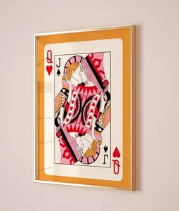 Playing Card Poster, Trendy Retro Print, Queen Of Hearts Playing Card Funky Wall Art