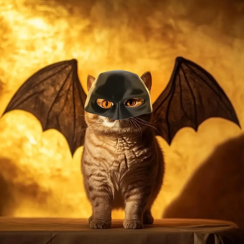Cat Halloween Bat Mask - Medium Size Black Bat Design, Lightweight Handmade Durable PLA Material, Classic Halloween Superhero Theme Costume Accessory, Hand Wash Only Pet Supply for Costume Parties