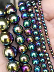 4/6/8/10mm Natural Stone Colorful Hematite Round Beads Gorgeous Loose Spaced Beads Perfect for Jewelry Making DIY Charm Bracelet Necklace High Quality Jewelry Accessories Men's and Women's Gifts