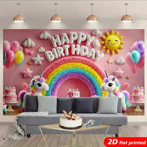 Polyester Unicorn Balloon Tapestry Wall Hanging, 2D Flat Printed Rainbow Backdrop, Photo Prop & Gift for Kids' Birthday Parties, Girls' Room Decor