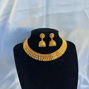 Gold-Tone Short Necklace with Mini Pinjada Jhumka, Gold Formal Necklaces for Women's Costume Jewelry