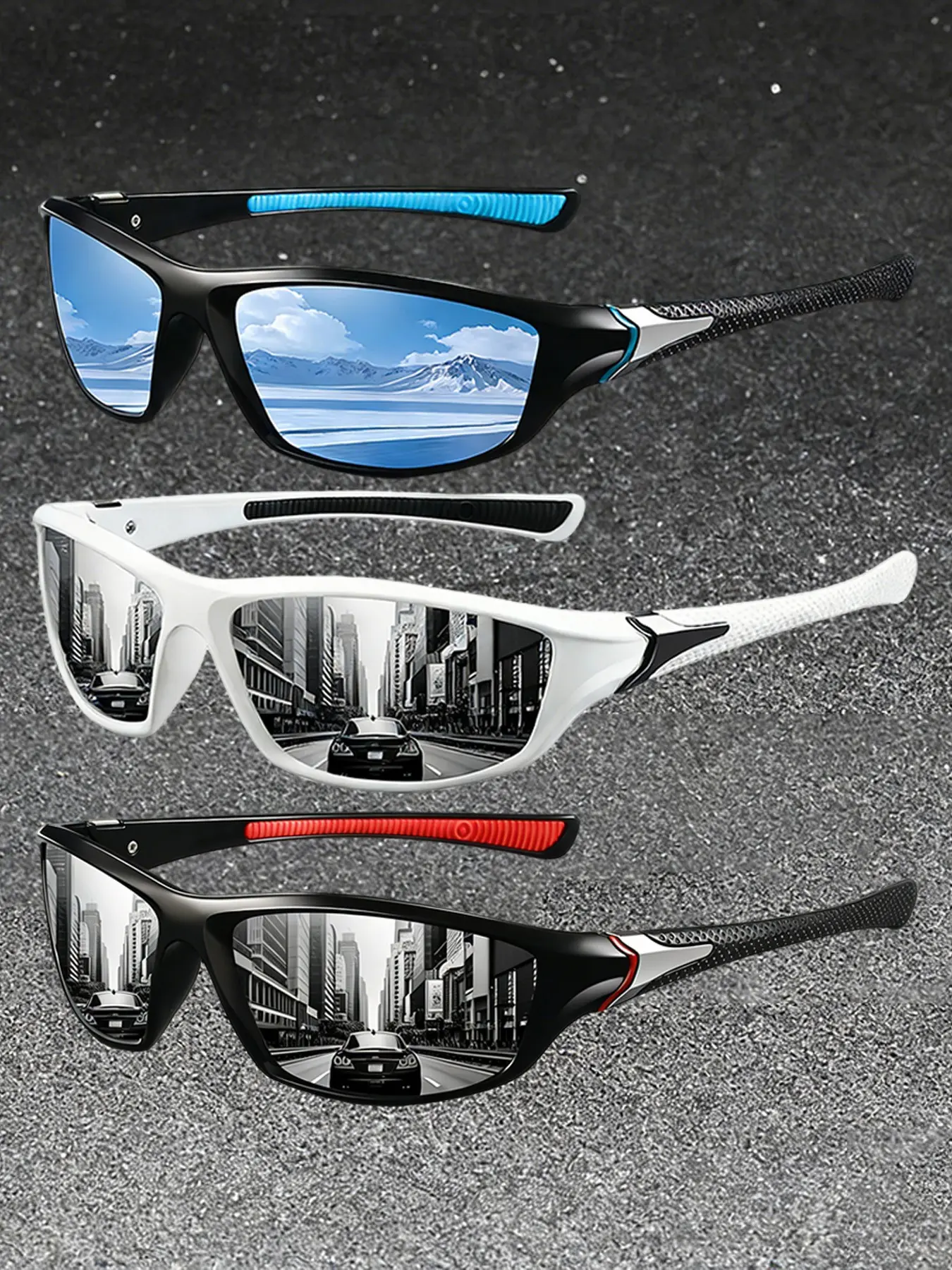 3 pairs of spliced checkered sports glasses,suitable for both men and women,offering multiple color options,adopt anti slip rubber nose pads to enhance wearing comfort.suitable for outdoor activities such as driving,cycling,fishing,hiking,etc.