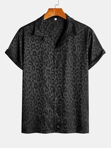 Men's Leopard Print Cuban Collar Hawaiian Shirt, Short Sleeve Button Down, Casual Summer Beach Party Tops for Men, Animal Print Shirt