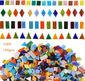 Mosaic Tiles Crafts 1050 Pieces Mixed Shapes Glass Colorful Stained Glass Pieces Mosaic Projects