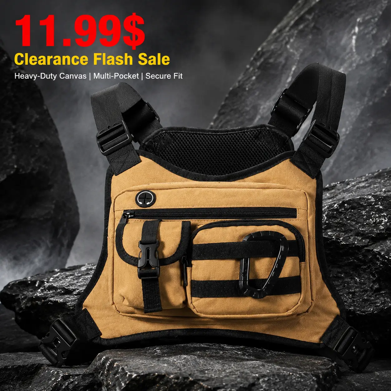 Water-Resistant Tactical Chest Rig for Unisex Adults, Polyester Anti-Theft Sling Bag with Adjustable Straps and 3 Pockets for Hiking & Travel, Anti-Theft Front, Hiking Camping, Outdoor Sports