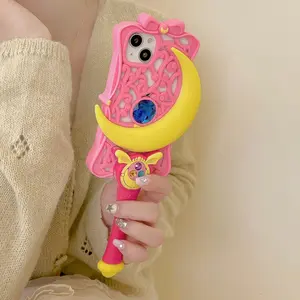 Suitable for Pink Pretty Girl Star Moon Stick iPhone 14 Pro Max 13 Phone Case 12 15 11 Silicone Full Package Anti Drop Soft Case