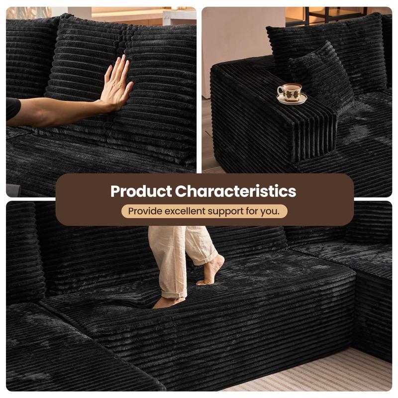 【Valentine's Day Sales】133‘’ U-Shaped Corduroy Modular Sofa Cloud Style Oversized 5-Seater with Chaise Pillows Included No Assembly Required Convertible Space-Saving for Living Room Bedroom Office Indoor Furniture Sets Christmas - Boneless Sectional Couch