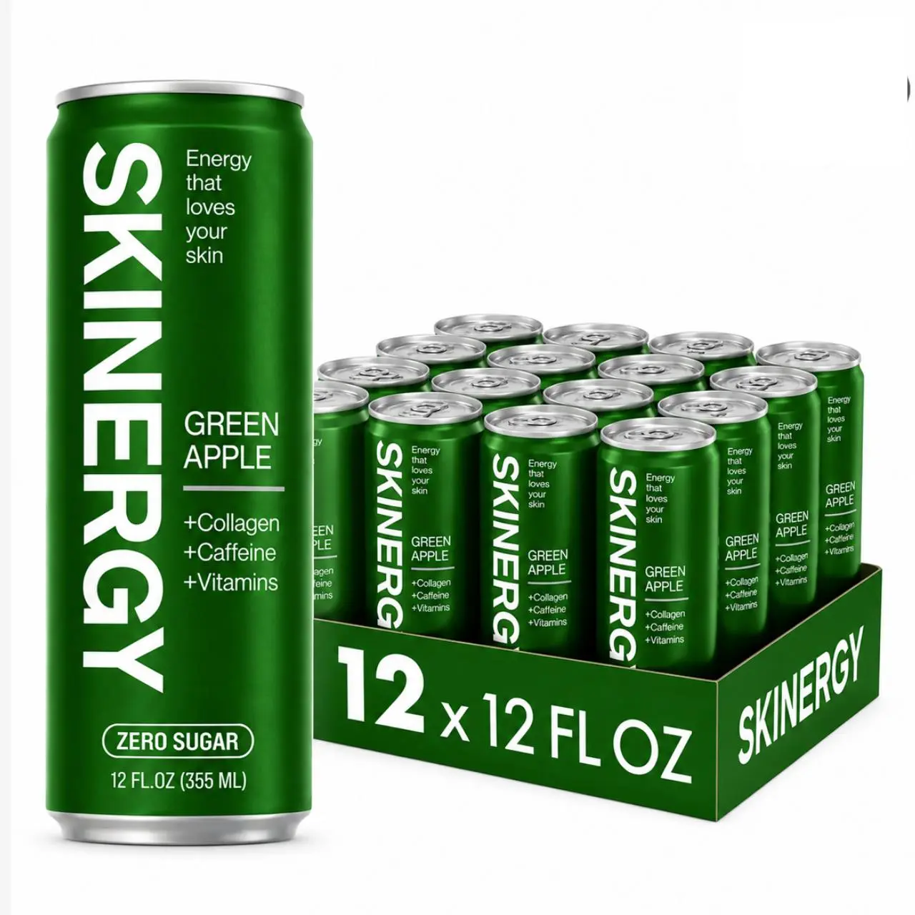Skinergy Collagen Energy Drink | Zero Sugar | Green Apple & Wild Berry Flavors | 4, 12, 24 & 48 Pack Options