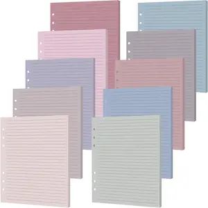 100 Sheets A5 6-Hole Loose Leaf Papers 5.5" x 8.5" Lined Refills Paper Binder Inserts 10 Colorful Line Paper for Mini 6 Ring Binders Junior Size Notebooks for Office School Business Home