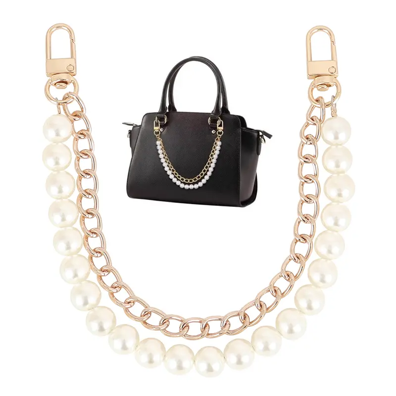 Women's Luxe Faux Pearl Bag Chain - Short Handle Replacement, Elegant Handbag & Crossbody Bag Accessory, Classic Chain