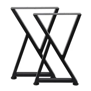 Heavy-Duty X-Shaped Carbon Steel Table Legs - 16''-28'' Height Options, Industrial Metal Furniture Feet, Durable & Rust-Proof, Set of 2 - Black, DIY Replacement