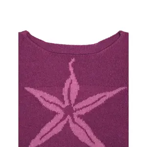 Women's Short Knit Pullover Sweater Knitwear, Fashion Casual Maple Leaf Pattern, Slim-Fitting All-Season Wear, Perfect for Spring & Fall